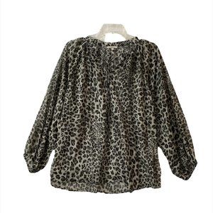 Jodifl Blouse Top Cheetah Print Woman's Medium Boutique Black/Gray Long Sleeve.